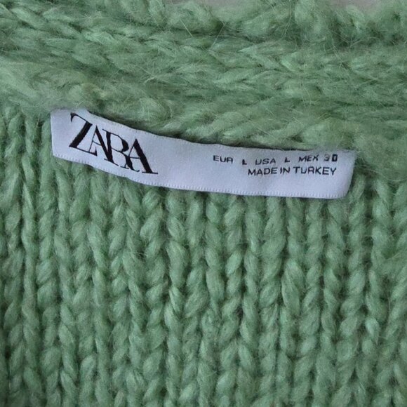 ZARA | Alpaca Wool Cardigan Sweater Green Sz L - Picture 5 of 7